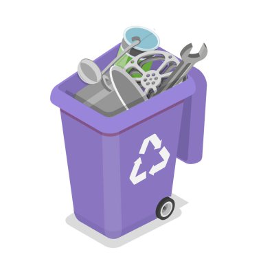 Atık Yönetiminin 3D Isometric Düz Vektör İlülasyonu, Çöp Ayıklama. Madde 10