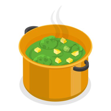 3D Isometric Flat Vektör Masa takımı, Mutfak Tencereleri. Madde 6