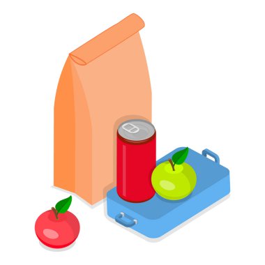 3 Boyutlu Isometric Düz Vektör Okul Beslenme Kutuları, Çocuk Atıştırmalıkları. Madde 3