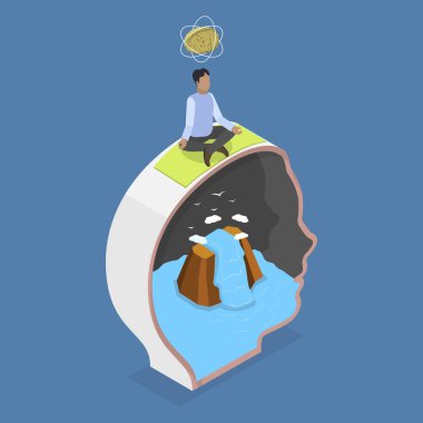3D Isometric Düz Vektör Sakinlik ve Rahatlama Yöntemi, Zihni ve Rüyaları Kontrol Etme