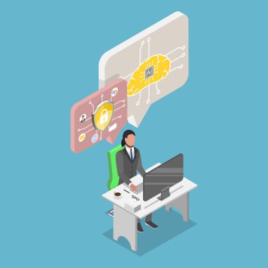 3D Isometric Veri Korumasının Düz Vektör İllüstrasyonu, İnternet Güvenliği