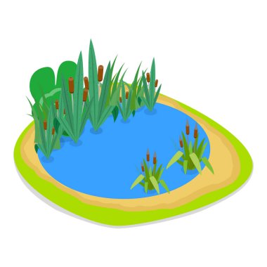 3D Isometric Doğal Su Peyzajı, Nehir, Şelale, Gölet ve Çeşme. Madde 4