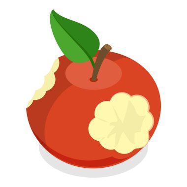 Üç boyutlu Isometric Düz Vektör Set Bitten Apple, Isırık İlerleme. Madde 2