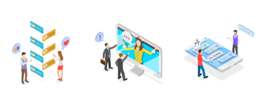 Çevrimiçi Müşteri Desteği, Yardım Masası Platformunun 3B Isometric Flat Kavramsal İllüstrasyonu