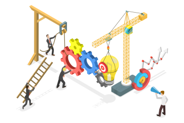 Proje Uygulaması, Stratejik Planlama ve Yönetiminin 3B Isometric Düz Kavramsal İllüstrasyonu