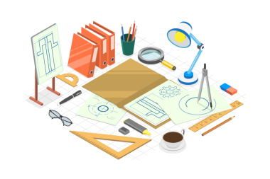 3D Isometric Flat Teknik Proje Çizimi, Mimari Şablonun Kavramsal İllüstrasyonu