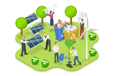 Yeşil Yaka İşçileri, Çevre Mühendisliği 'nin 3B Isometric Düz Kavramsal İllüstrasyonu