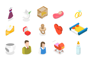 3 Boyutlu Isometric Aile Aksesuarları Koleksiyonu, Mobilya ve Dekorasyonu