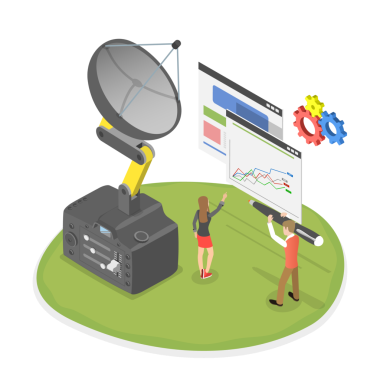 Uydu Çanağı 'nın 3D Isometric Düz İllüstrasyonu, Radyo Telekomünikasyonu