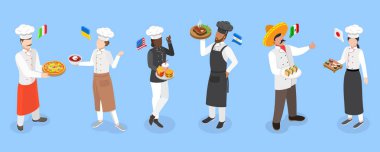3 Boyutlu Isometric Erkek ve Kadın Aşçılar Seti, Dünyanın Her yerinden Eşsiz Mutfak Mirasını Gösteriyor