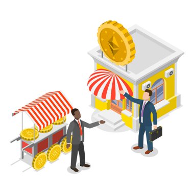 3D Isometric Flat Vlat Illustration of Cryptocurrency Exchange Platform, Dijital Cüzdan Teknolojisi. Madde 1