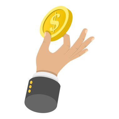 3D Isometric Flat Vlat Illustration of Hands Holding Money in various Forms, Coins, Banknotes ve Cash. Madde 10