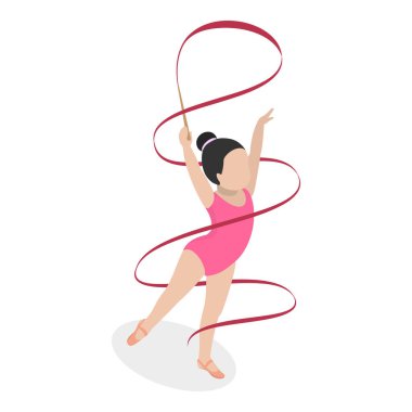 3D Isometric Flat Vector Illustration of Gymnastics Kids, Making Sport Exercises. Item 2 clipart