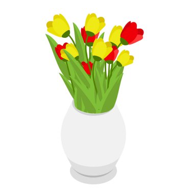 3D Isometric Çiçek Buketleri Düz Vektör Kümesi, Çiçekçi Kompozisyonu. Madde 5