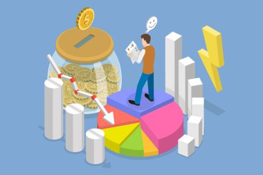 3 Boyutlu Isometric Flat Vektör Tasarruf Tasarruf ve Enerji Verimliliği Ev Verimliliği