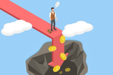 3 Boyutlu Isometric Flat Ekonomik Durgunluk İllüstrasyonu, Şirket İflası