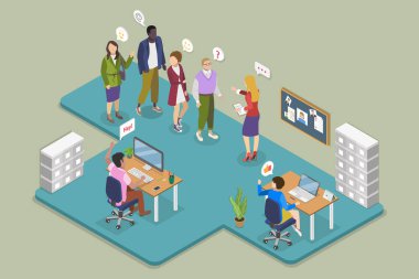 Ekibin Yeni Üyelerinin 3D Isometric Düz Vektör İllüstrasyonu, Şirket Biniş Süreci