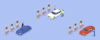 3D Isometric Flat Vector Illustration of Gasoline Self-service, Gas Station with Oil Pump clipart