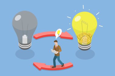 Bilgi Paylaşımı, Fikir alışverişi ve Beyin Fırtınası 'nın 3B İSTİrik Düz Vektör İllüstrasyonu