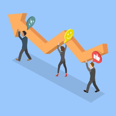 3 Boyutlu Isometric İş Geliştirme ve Geliştirme İle Şirket Kârını Artırma Vektörü İllüstrasyonu