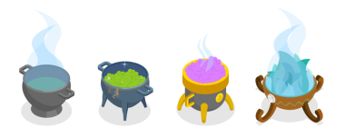 3 Boyutlu Isometric Kaynayan Kazan Seti, Sihirli İksir Yapıyor