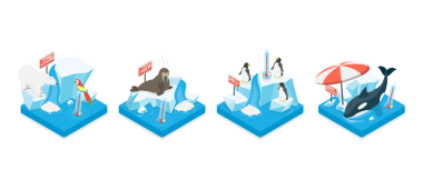 3 Boyutlu Isometric Küresel Isınma, Buz Eritme, Dünya İklim Değişikliği