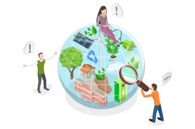 CO2 Serbest Enerji Üretimi, Yenilenebilir Kaynaklar Tüketiminin 3B Isometric Düz Kavramsal İllüstrasyonu