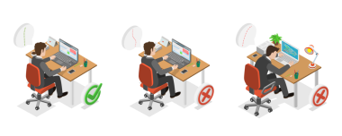 3D Isometric Flat Doğru ve Yanlış Oturma Duruşları, Tıbbi Ergonomik İşyeri