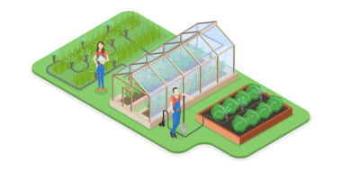 Drip Sulama Sistemi 'nin 3B Isometric Düz Kavramsal Resimleri, Otomatik Sulama