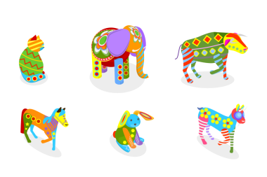 3 Boyutlu Isometric Meksikalı Alebrijeler, Kutlama Dekorasyonu