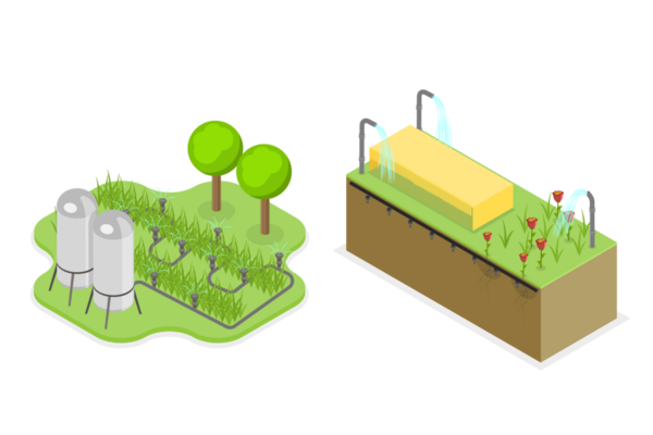 3D Isometric Flat  Conceptual Illustration of Irrigation System, Farming Agriculture