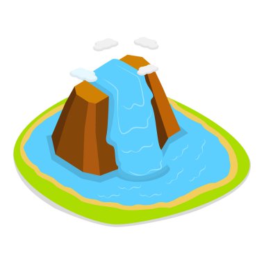 3D Isometric Doğal Su Peyzajı, Nehir, Şelale, Gölet ve Çeşme. Madde 6