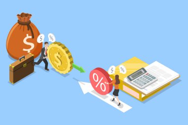 3D Isometric İş Kredisi, Finansal Kredi ve Yatırım İllüstrasyonu