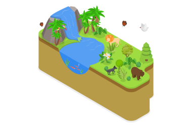 3D Isometric Flat Ekosistem, Doğal Vahşi Yaşam Türlerinin Kavramsal İllüstrasyonu