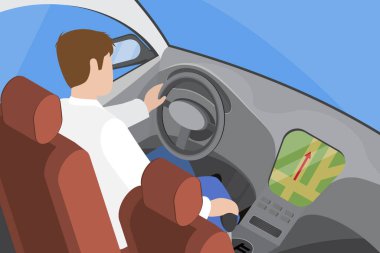 3 Boyutlu Isometric Araç Sürüşünün Düz Vektör İllüstrasyonu, İçeriden Görünüm