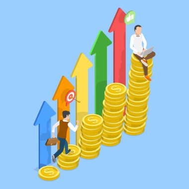Kâr Çizelgesinin Artırılması, Mali Başarı ve Büyümenin 3B Isometric Düz Vektör İllüstrasyonu