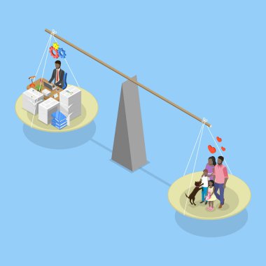 3D Isometric Flat Hayat Mücadelesinin Dengelenen Düz Vektörü İllüstrasyonu, Öncelikler ve Sorumlulukların Belirleyici Karşılaştırması
