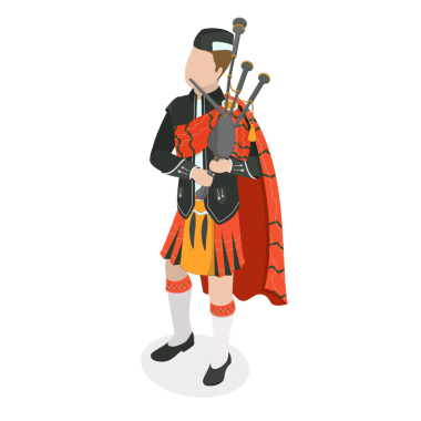 İskoç Gaydacısının 3D Isometric Düz Simgesi, Ulusal Kıyafetler Karakteri