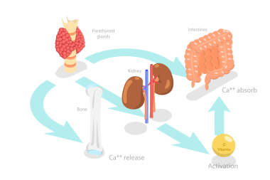 3D Isometric Flat Paratiroid Hormonu ve Kalsiyum Metabolizması, İnsan Endokrin Sistemi