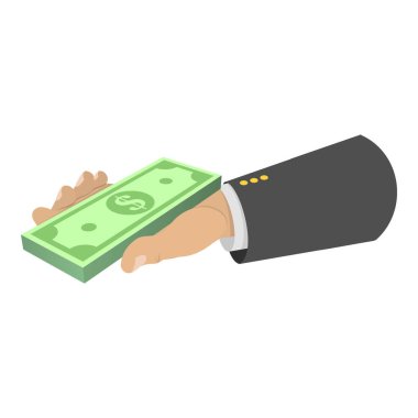 3D Isometric Flat Vlat Illustration of Hands Holding Money in various Forms, Coins, Banknotes ve Cash. Madde 8
