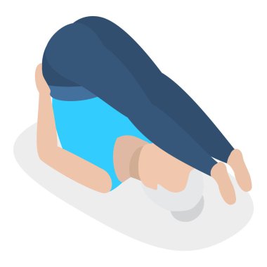 3 Boyutlu Isometric Çakra Sistemlerinin Yassı Vektör İllüstrasyonu, Yoga Kadın Pozisyonları Koleksiyonu. Madde 8