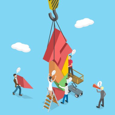 3 Boyutlu Isometric Takım Çalışması ve İşbirliği Vektör İlülasyonu, Sorunları Yakalama, Destekleme ve Ortaklık yoluyla Çözme