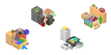 Taşınmak için 3 Boyutlu Isometric Düz Eşyalar, Paketlenmiş Kutular