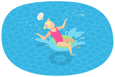 3D Isometric Mutlu Çocukluk Çizimi, Suda Eğlenmek