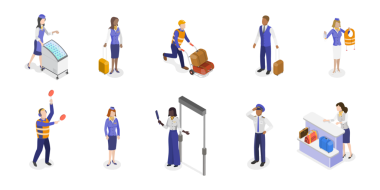 3D Isometric Havalimanı Personel Seti, Havayolu Çalışanları Grubu