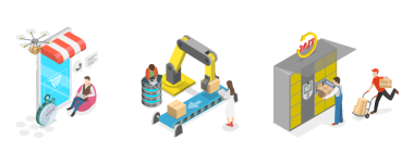 Posta Teslimat Servisinin 3D Isometric Flat Illustration, Otomatik Depo