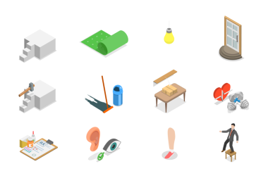 3 Boyutlu Isometric Kıdemli Sonbahar Önleme İpuçları, Güvenlik Önlemleri Listesi