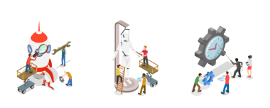 Tech Startup, İş Süreci Otomasyonunun 3B Isometric Flat Illulation