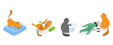 3D Isometric Flat Haylaz Evcil Hayvanlar, Şirin Kedili Sahneler