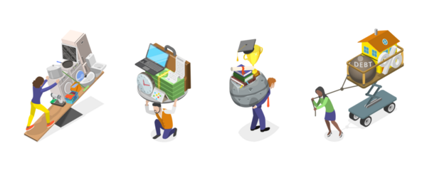 3D Isometric Yorgun İnsanlar Seti, Zorluklar ve Zorluklar Baskısı